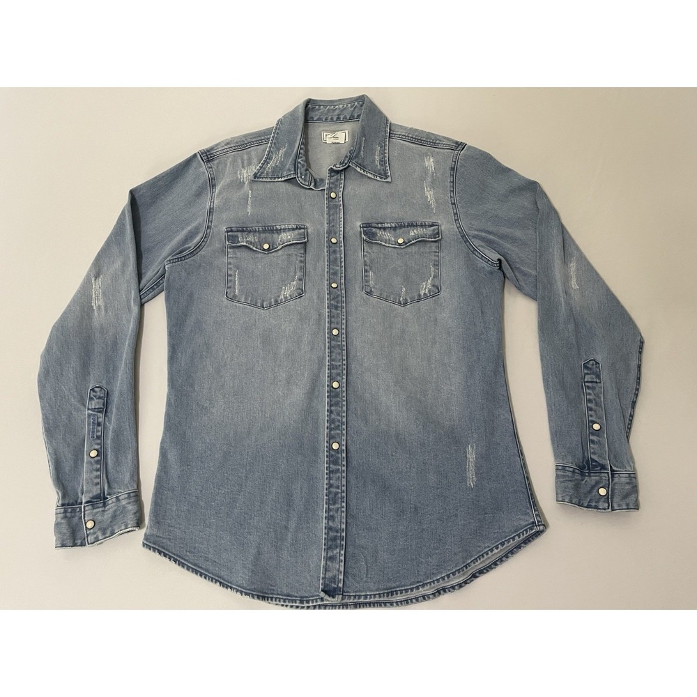 STETSON Factory Distressed Denim Pearl Snap Western Mens Large shirt